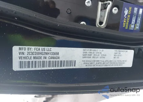 2022 Dodge Charger Gt Rwd z USA, uszkodzony, nr VIN 2C3CDXHG2NH133698